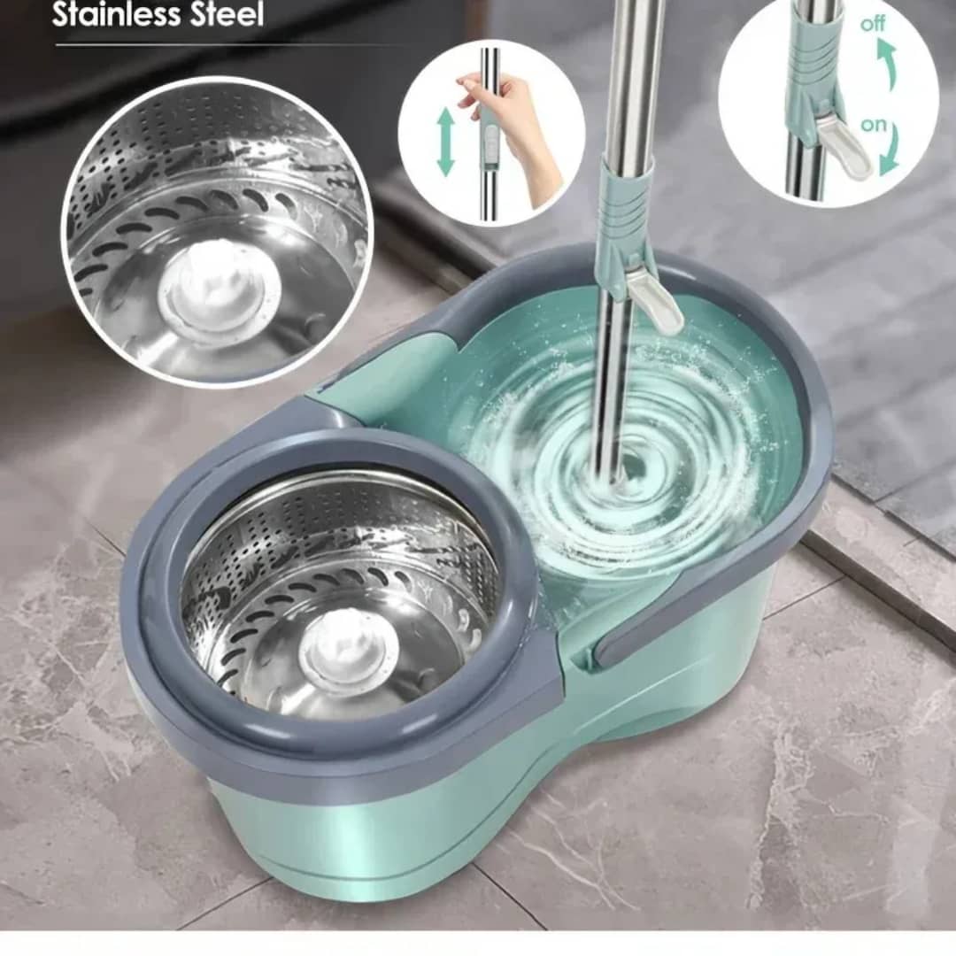 Rox High Quality 360 Rotating Magic Single Bucket and Flat Mop Floor Cleaning Cotton Mop with Spin Bucket for Home Use image